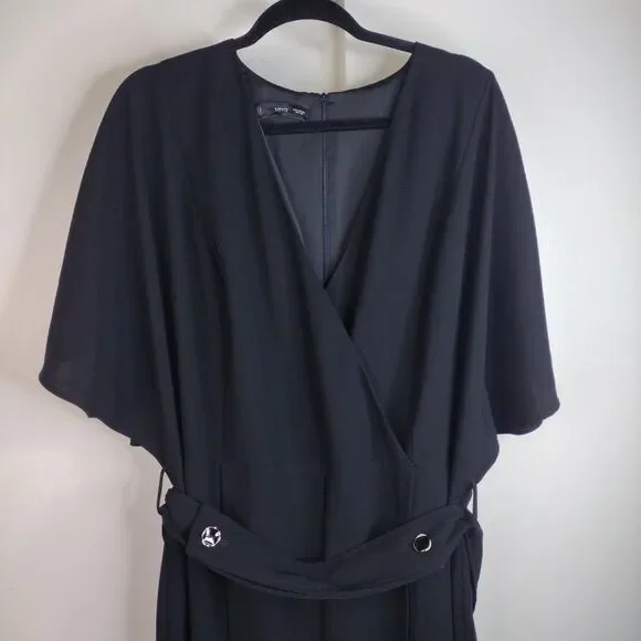 MNG V Neck Wide Leg Short Sleeve Jumpsuit Plus Size 3x Black Minimalist Belt - Picture 2 of 11